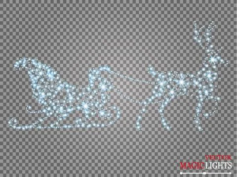 Glow light effect. Star burst with sparkles. Sleigh. Deer Stock Illustration