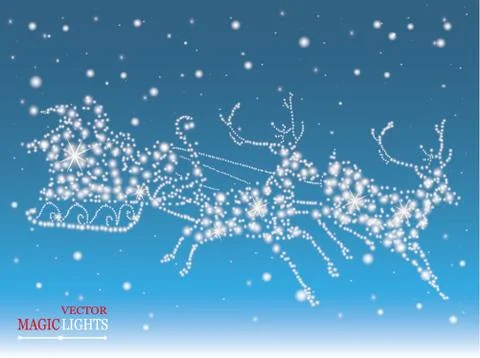 Glow light effect. Star burst with sparkles. Sleigh. Deer. Santa Claus. Stock Illustration
