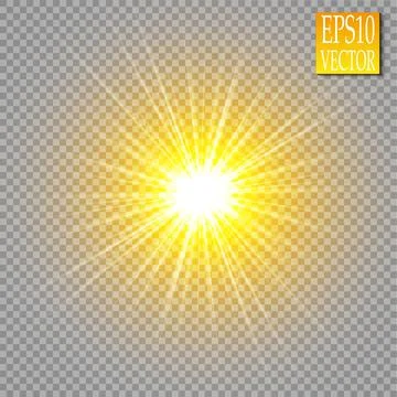 Glow light effect. Star burst with sparkles. Golden glowing lights Ilustração Stock