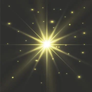 Glow light effect. Star burst with sparkles. Golden glowing lights Illustrazione stock