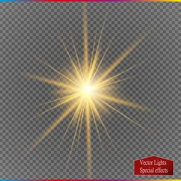 Glow light effect. Star burst with sparkles. Golden glowing lights Stock Illustration