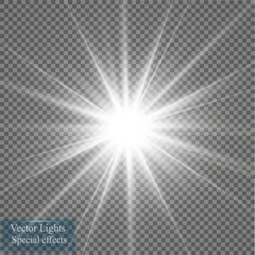 Glow light effect. Starburst with sparkles on transparent background. Vector Stock Illustration