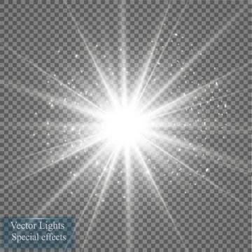 Glow light effect. Starburst with sparkles on transparent background. Vector Stock Illustration