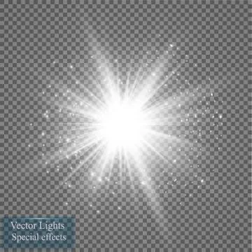 Glow light effect. Starburst with sparkles on transparent background. Vector Stock Illustration