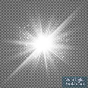 Glow light effect. Starburst with sparkles on transparent background. Vector Stock Illustration