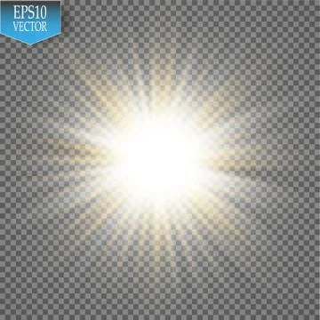 Glow light effect. Starburst with sparkles on transparent background. Vector Stock Illustration