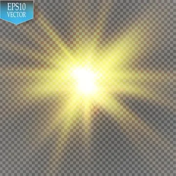 Glow light effect. Starburst with sparkles on transparent background. Vector Stock Illustration
