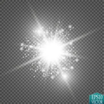 Glow light effect. Starburst with sparkles on transparent background. Vector Illustrazione stock