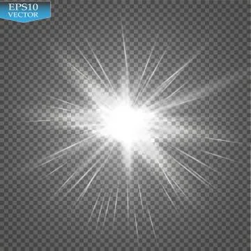 Glow light effect. Starburst with sparkles on transparent background. Vector Stock Illustration