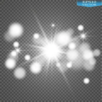 Glow light effect. Starburst with sparkles on transparent background. Vector Stock Illustration