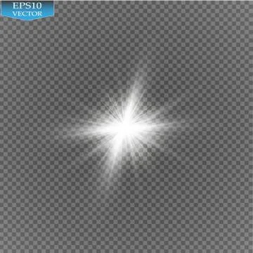 Glow light effect. Starburst with sparkles on transparent background. Vector Stock Illustration
