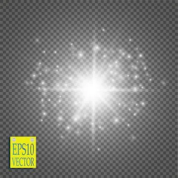 Glow light effect. Starburst with sparkles on transparent background. Vector 스톡 일러스트