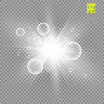 Glow light effect. Starburst with sparkles on transparent background. Vector Stock Illustration