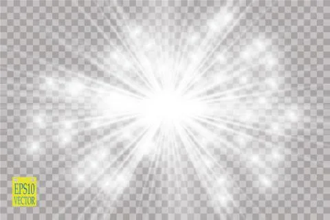 Glow light effect. Starburst with sparkles on transparent background. Vector Stock Illustration