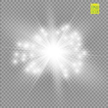 Glow light effect. Starburst with sparkles on transparent background. Vector Illustrazione stock