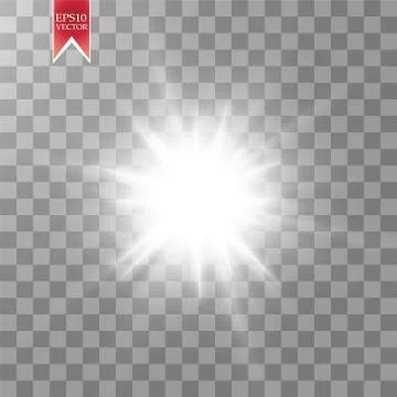 Glow light effect. Starburst with sparkles on transparent background. Vector Stock Illustration