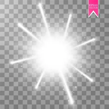 Glow light effect. Starburst with sparkles on transparent background. Vector Stock Illustration