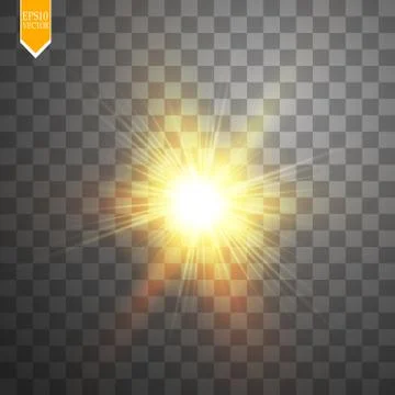 Glow light effect. Starburst with sparkles on transparent background. Vector Stock Illustration
