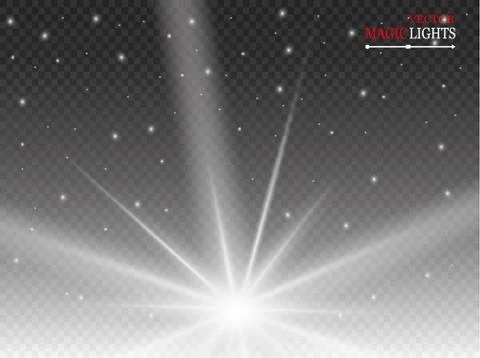 Glow light effect. Starburst with sparkles on transparent background. Vector  Stock-Illustration