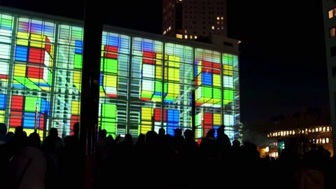 GLOW light show in Eindhoven Netherlands rubik's cube getting solved Stock Footage 210164823