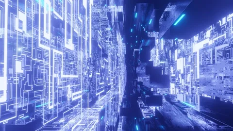 Glow line form pattern like sci-fi hologram. Fly through technology cyberspace Stock Footage 270236872