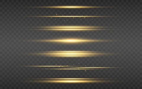 Glow lines set. Gold light effect on transparent background. Bright luxury Stock Illustration