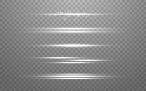 Glow lines. Silver beams set. Horizontal shiny flashes. White light lines Stock Illustration
