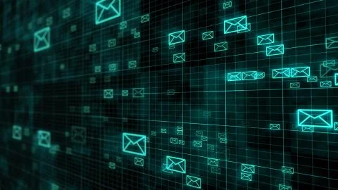 Glow mail envelopes on a dark grid background Stock Illustration