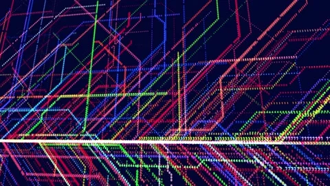 Glow multicolored particles number form lines branch. Info concept lines and Stock Footage 223230558