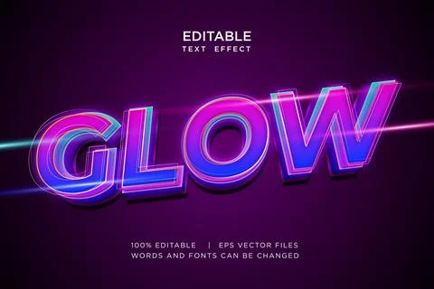 Glow neon light editable text effect Illustrazione stock