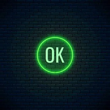 Glow neon OK button for internet design. Website acceptance button. Vector sh Stock Illustration