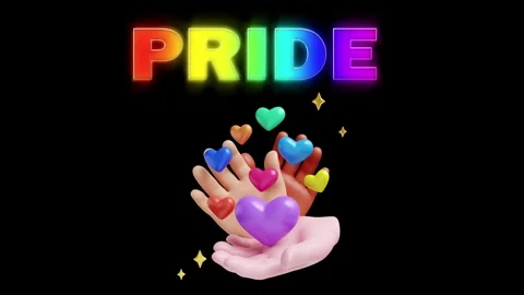Glow Neon Pride Text Sign with Multiracial Supporting Hands Concept. Stock Footage 340283443