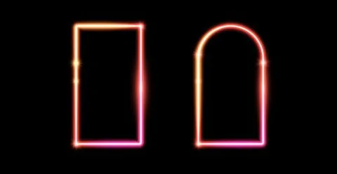 Glow neon rectangle and arch frames. Pink yellow shining borders. Neon light Illustrazione stock