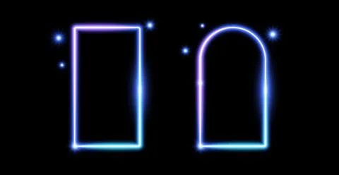 Glow neon rectangle and arch frames. Blue light shining borders. Neon portal Stock Illustration