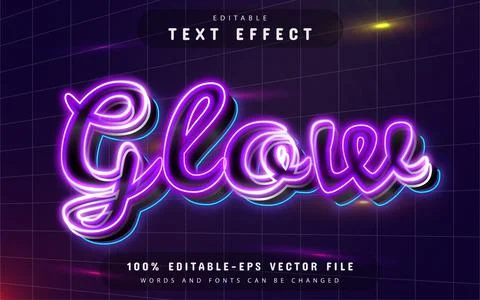 Glow neon text effect editable Illustrazione stock