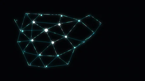 Glow network connection node polygon animation loop Stock Footage 346544443