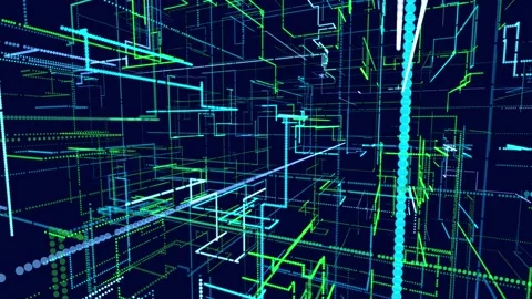 Glow particles form lines. Info concept lines and nodes, ai construction light Stock Footage 233235800