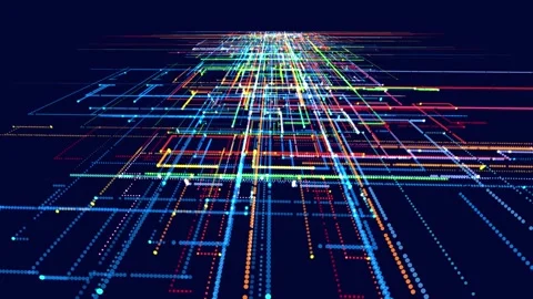 Glow particles form lines. Info concept lines and nodes, ai construction light Stock Footage 233235871