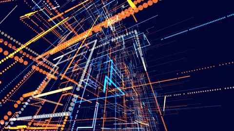 Glow particles form lines. Info concept lines and nodes, ai construction light Stock Footage 233236132
