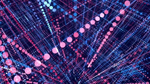 Glow particles form lines. Info concept lines and nodes, ai construction light Stock Footage 259042981