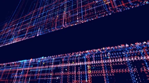 Glow particles form red blue lines with copy space. Info concept lines and nodes Stock Footage 229189036