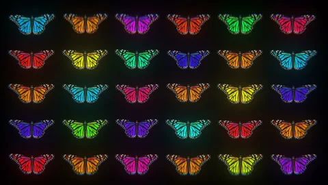 Glow Pattern Light Fly Butterflies Collection Video Art Motion Background 4K Stock Footage 124986577