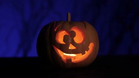 Glow pumpkin head for halloween Stock Footage 163545252