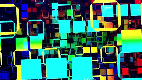 Glow rectangles, streaks and lines. Motion design vj loop. 3d structure. Motion Stock Footage 197084871