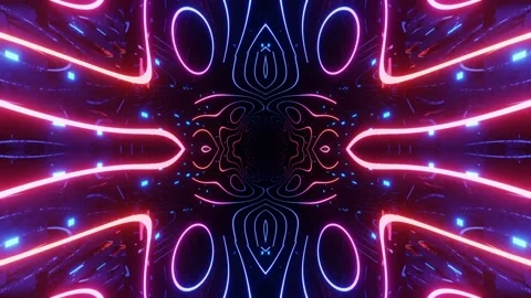 Glow sci fi symmetrical construction. Vj loop trendy neon tunnel. hi tech neon Video stock 214087802