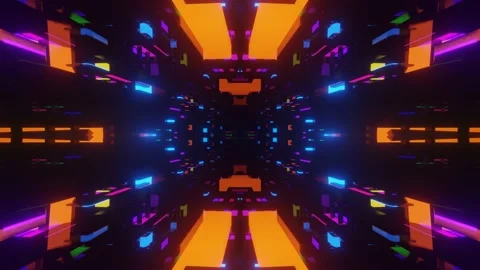 Glow sci fi symmetrical construction. Vj loop trendy neon tunnel. hi tech neon Video stock 228652348
