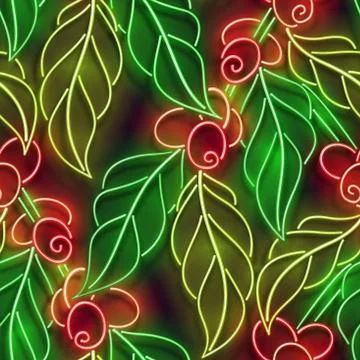 Glow Seamless Pattern with Branch of Coffee Tree Stock Illustration
