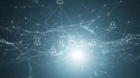Glow shiny digital tech network lines and people icons loop animation Stock Footage 341292945