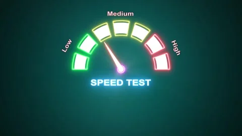 Glow speed test meter with moving needle in dark green digital studio. Stock Footage 340456479