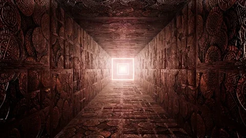 Glow Square Light Ancient Tunnel Background 4K Stock Footage 201201670